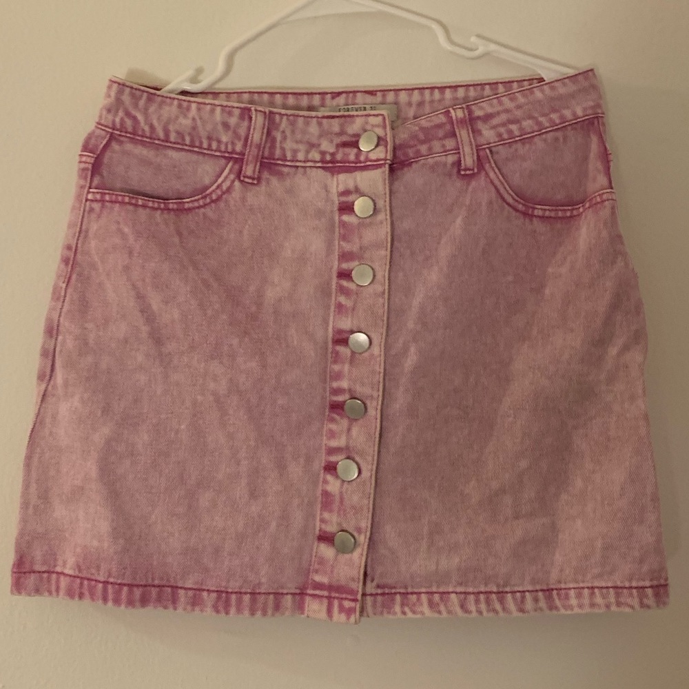 SOLD Button Front Pink Denim Skirt